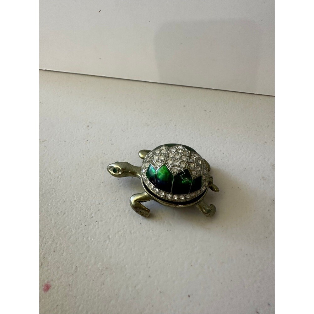 Bejeweled Sea Turtle Hand Painted Enamel Collector's Magnetic Hinged Trinket Box - Picture 2 of 5